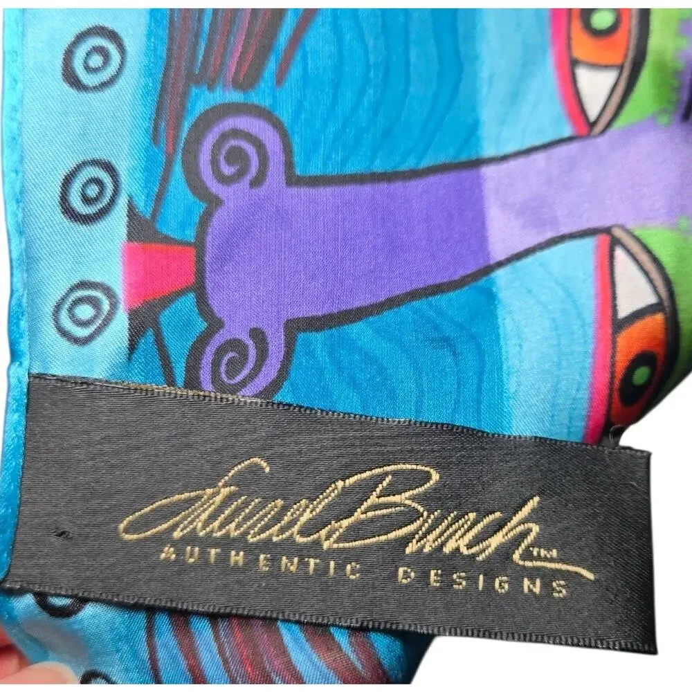 Laurel Burch 100%‎ Silk Cat Scarf Colorful Boho Whimsigoth Wearable Art